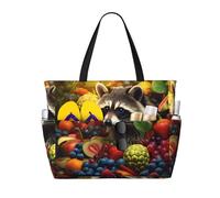WZYCWB Raccoon tra frutta Borsa da viaggio stampata per nuoto e fitness/shopping al supermercato/vacanza al mare