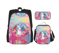 WZYCWB Rainbow Unicorn Campus Life Backpack Set (3 pezzi) - zaino per la scuola + astuccio + borsa per il pranzo, soddisfa tutte le esigenze quotidiane degli studenti. Nero, taglia unica, nero, taglia
