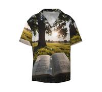 WZYCWB Reading Under a Tree - Camicia a maniche corte da uomo, casual, con bottoni, per vacanze e spiaggia, Nero, XL