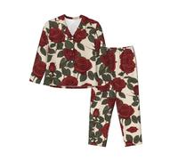 WZYCWB Red Rose - Pigiama da donna a maniche lunghe, set da 2 pezzi, comodo e casual, Nero, S