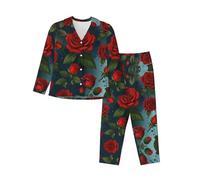 WZYCWB Red Roses Sea - Pigiama da donna a maniche lunghe, 2 pezzi, comodo e casual, Nero, L