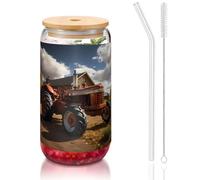 WZYCWB Red Tractor - Bicchiere con coperchio in bambù stampato per caffè freddo e caldo, tè al latte e birra. Un elegante bicchiere d'acqua.