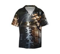 WZYCWB Reflection of Trees, camicia da uomo a maniche corte, casual, con bottoni, per vacanze e spiaggia, nero, L