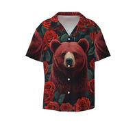 WZYCWB Rose Red Bear - Camicia da uomo a maniche corte con bottoni, stile casual, abbigliamento da spiaggia, nero, 3XL