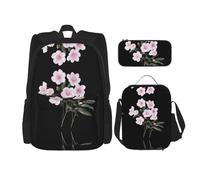 WZYCWB Rose rosa in fiore Set zaino (set da 3 pezzi) - borsa per la scuola per studenti + astuccio + borsa per il pranzo, zaino grande capacità