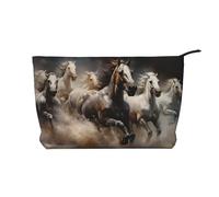 WZYCWB Running of the Horses - Borsa per cosmetici in velluto a coste, da donna, portatile, con cerniera, adatta per viaggi e conservazione quotidiana, cosmetici