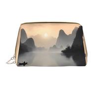 WZYCWB Sansui, borsa cosmetica in pelle giapponese con tasche, borsa cosmetica portatile da viaggio, borsa cosmetica di grande capacità,