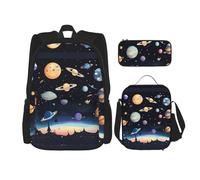 WZYCWB Saturn Jupiter Earth - Set di 3 zaini per studenti + astuccio + borsa per il pranzo, zaino di grande capacità