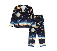 WZYCWB Saturn Jupiter Earth - Set pigiama a maniche lunghe, caldo e confortevole per autunno/inverno, Nero , XL