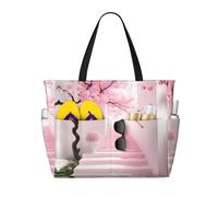 WZYCWB Scala rosa del fiore di ciliegio Borsa da viaggio stampata della spiaggia per il nuoto e il fitness/shopping al supermercato/vacanza al mare