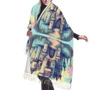 WZYCWB Sciarpa lunga con nappe con motivo castello delle fiabe, calda scialle autunnale/invernale, perfetta come regalo di compleanno