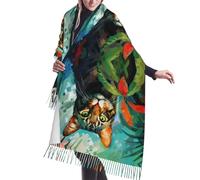 WZYCWB Sciarpa lunga con nappe con motivo gatto acquerello, caldo scialle autunno/inverno, perfetto come regalo di compleanno