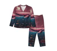 WZYCWB Sea Dream, set pigiama da donna a maniche lunghe con stampa balena nucleare, 2 pezzi, morbido e caldo, per autunno e inverno, Nero, M