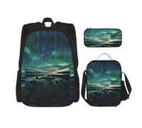 WZYCWB Sea under the Aurora Borealis Set zaino (set da 3 pezzi) - borsa per la scuola per studenti + astuccio + borsa per il pranzo, zaino grande capacità