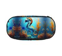 WZYCWB Seabed Coral Seahorse - Astuccio multifunzione, portatile e resistente, per ufficio e scuola, Nero , Taglia unica, Beauty Case