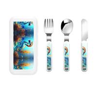 WZYCWB Seabed Coral Seahorse Pattern Stoviglie Set 3 Pezzi Set Asilo Stoviglie All'aperto Picnic Stoviglie Portatile