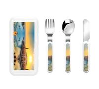 WZYCWB Set da tavola modello tramonto a Barcellona Set di 3 pezzi per asilo Stoviglie da picnic all'aperto Stoviglie portatili