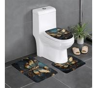 WZYCWB Set di 3 tappeti da bagno color oro con delicati fiori di libellula, zerbino per camera da letto, tappetino da cucina, vasca da bagno e decorazione per la casa
