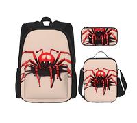 WZYCWB Set di 3 zainetti con ragno rosso e grazioso set di zaino per la scuola per studenti + astuccio + borsa per il pranzo, zaino di grande capacità