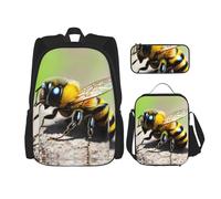 WZYCWB Set di 3 zaini a forma di piccola ape, borsa per la scuola per studenti + astuccio + borsa per il pranzo, zaino di grande capacità