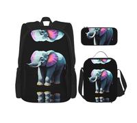 WZYCWB Set di 3 zaini a linea singola con elefante, borsa per la scuola per studenti + astuccio + borsa per il pranzo, zaino di grande capacità