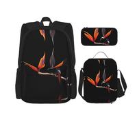 WZYCWB Set di 3 zaini colorati con uccello del paradiso (3 pezzi) - borsa per la scuola + astuccio + borsa per il pranzo, soddisfa tutte le esigenze quotidiane degli studenti