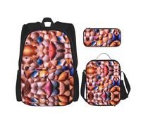WZYCWB Set di 3 zaini con conchiglie da spiaggia - borsa per la scuola per studenti + astuccio + borsa per il pranzo, zaino di grande capacità