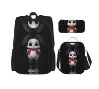 WZYCWB Set di 3 zaini con coniglietto carino (set da 3 pezzi), borsa per la scuola per studenti + astuccio + borsa per il pranzo, zaino di grande capacità