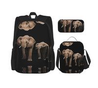 WZYCWB Set di 3 zaini con elefante, borsa per la scuola per studenti + astuccio + borsa per il pranzo, zaino di grande capacità
