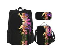 WZYCWB Set di 3 zaini con fiori di iris, borsa per la scuola per studenti + astuccio + borsa per il pranzo, zaino di grande capacità