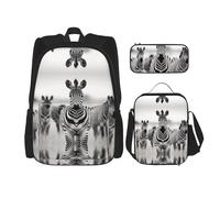 WZYCWB Set di 3 zaini con motivo mandria di zebre, borsa per la scuola per studenti + astuccio + borsa per il pranzo, zaino di grande capacità