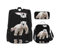 WZYCWB Set di 3 zaini con orso polare - borsa per la scuola per studenti + astuccio + borsa per il pranzo, zaino di grande capacità