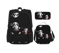 WZYCWB Set di 3 zaini con panda da boxe, borsa per la scuola per studenti + astuccio + borsa per il pranzo, zaino di grande capacità