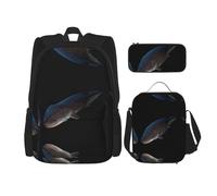 WZYCWB Set di 3 zaini con squalo feroce, borsa per la scuola per studenti + astuccio + borsa per il pranzo, zaino di grande capacità