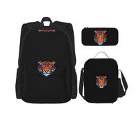 WZYCWB Set di 3 zaini con testa di tigre, borsa per la scuola per studenti + astuccio + borsa per il pranzo, zaino di grande capacità