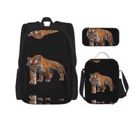 WZYCWB Set di 3 zaini con tigre del Bengala, borsa per la scuola per studenti + astuccio + borsa per il pranzo, zaino di grande capacità