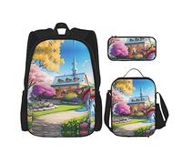 WZYCWB Set di 3 zaini da favola con unicorno, borsa per la scuola per studenti + astuccio + borsa per il pranzo, zaino di grande capacità, nero, Taglia unica