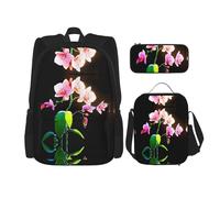 WZYCWB Set di 3 zaini per la vita del campus con orchidee acquerellabili - borsa per la scuola + astuccio + borsa per il pranzo, soddisfa tutte le esigenze quotidiane degli studenti