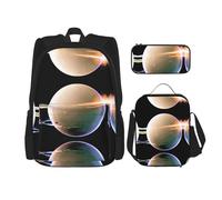 WZYCWB Set di 3 zaini rotondi con sfera di vetro Campus Life - borsa per la scuola + astuccio + borsa per il pranzo, soddisfa tutte le esigenze quotidiane degli studenti