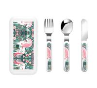 WZYCWB Set di stoviglie con unicorno con motivo di capelli rosa, set da 3 pezzi per asilo da tavola per picnic all'aperto stoviglie portatili
