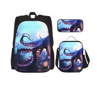 WZYCWB Set di zaini a forma di polpi (set da 3 pezzi), borsa per la scuola per studenti + astuccio + borsa per il pranzo, zaino di grande capacità
