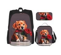 WZYCWB Set di zaino Campus Life (3 pezzi) con cane da gentiluomo, borsa per la scuola + astuccio + borsa per il pranzo, soddisfa tutte le esigenze quotidiane degli studenti. Nero, taglia unica, nero
