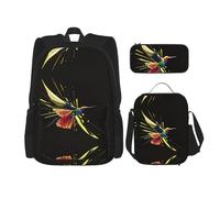 WZYCWB Set di zaino con colibrì luminoso (set da 3 pezzi) - borsa per la scuola per studenti + astuccio + borsa per il pranzo, zaino di grande capacità