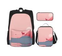 WZYCWB Set di zaino con motivo cervo sulla roccia (set da 3 pezzi), borsa per la scuola per studenti + astuccio + borsa per il pranzo, zaino di grande capacità, nero, Taglia unica