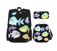 WZYCWB Set di zaino con rana pescatrice luminosa (set da 3 pezzi), borsa per la scuola per studenti + astuccio + borsa per il pranzo, zaino di grande capacità