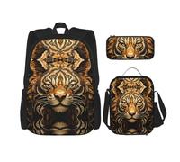 WZYCWB Set di zaino con testa di tigre prepotente (set da 3 pezzi), borsa per la scuola per studenti + astuccio + borsa per il pranzo, zaino di grande capacità