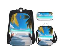 WZYCWB Set di zaino per le vacanze alle Maldive (set da 3 pezzi), borsa per la scuola per studenti + astuccio + borsa per il pranzo, zaino di grande capacità