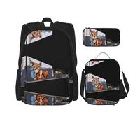 WZYCWB Set di zaino per pittura a parete con gattini (set da 3 pezzi) - borsa per la scuola per studenti + astuccio + borsa per il pranzo, zaino di grande capacità