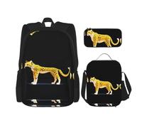 WZYCWB Set originale Cheetah (3 pezzi) - borsa per la scuola per studenti + astuccio + borsa per il pranzo, zaino di grande capacità