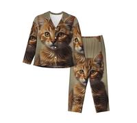 WZYCWB Set pigiama caldo a maniche lunghe con illustrazione di un gattino ambra, comodo e caldo, abbigliamento da casa per autunno/inverno, Nero , M